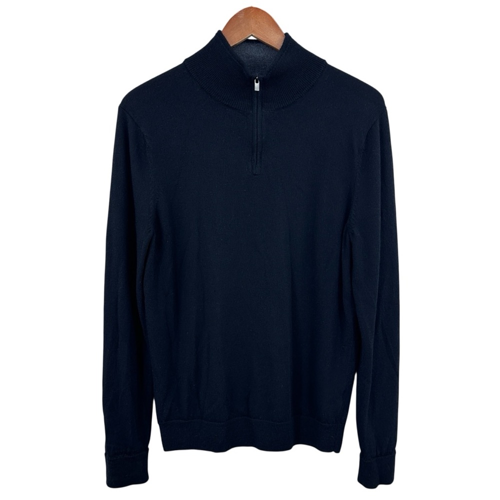 NORDSTROM Merino Wool Sweater 1/4 Zip Washable Office Black